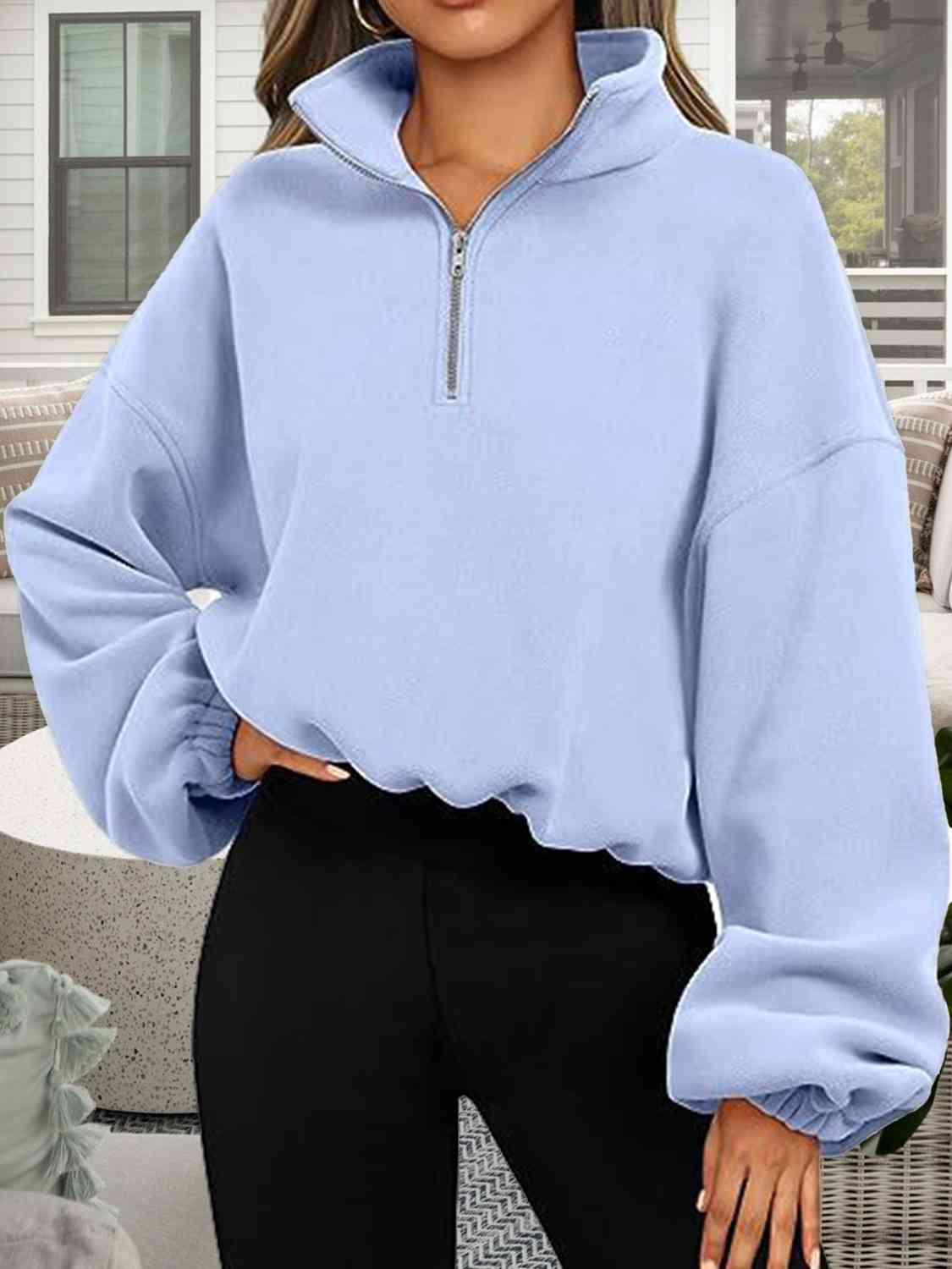 Half-Zip Collared Drop Shoulder Sweatshirt