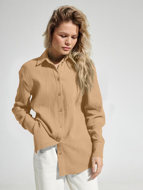 Textured Button Up Long Sleeve Shirt