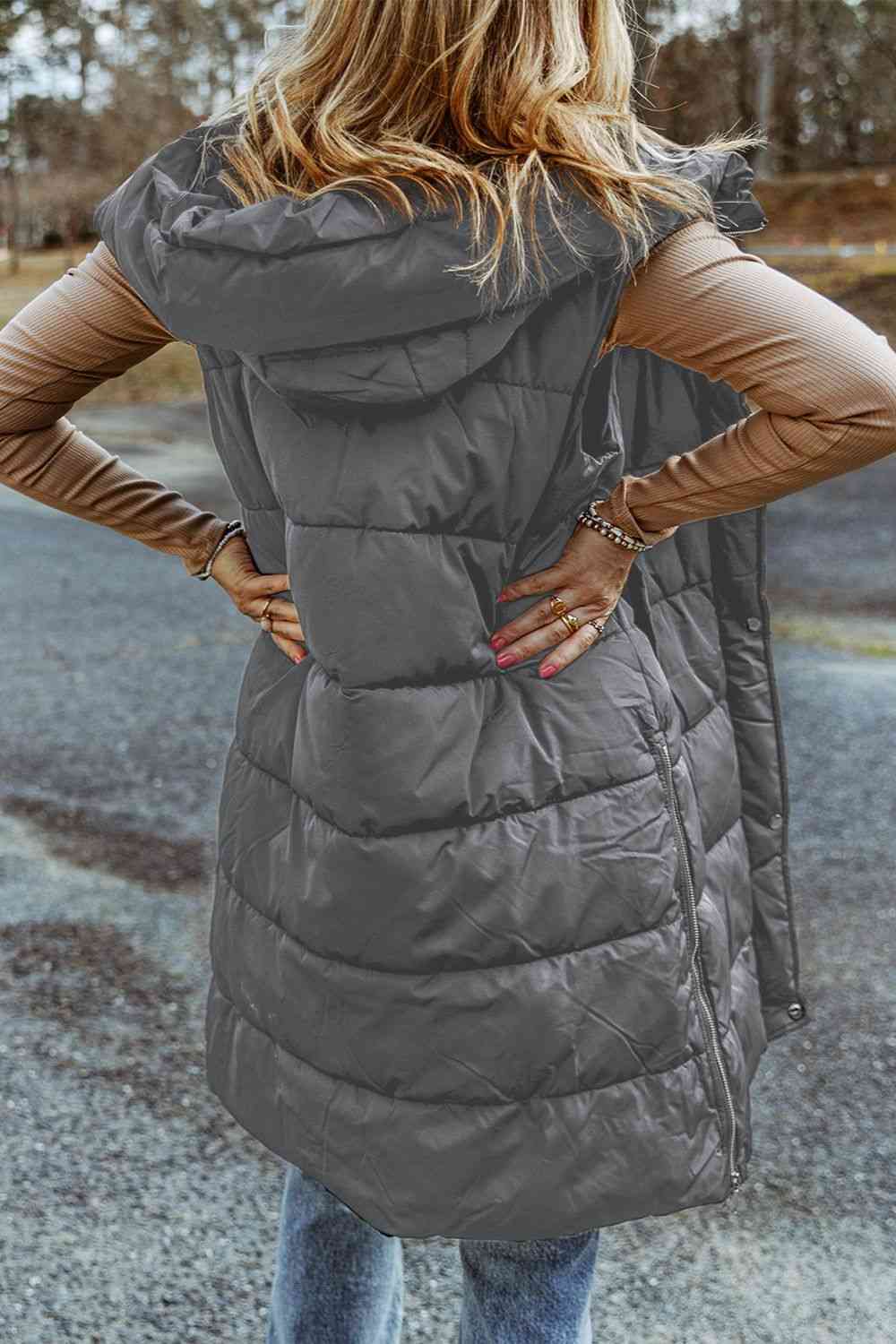 Longline Hooded Sleeveless Puffer Vest