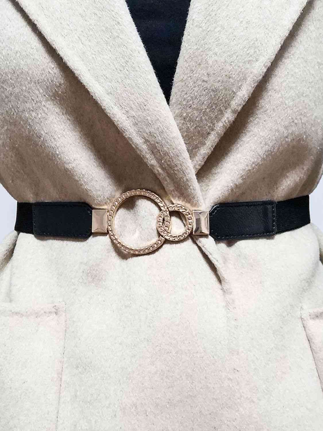 Double Ring Buckle Elastic PU Belt