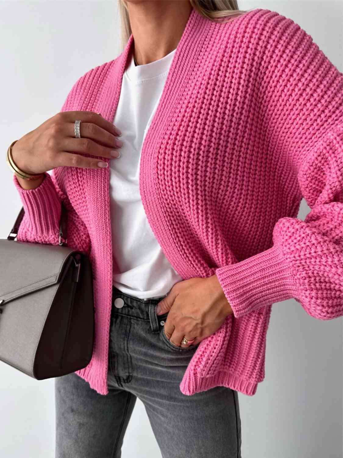 Open Front Dropped Shoulder Cardigan