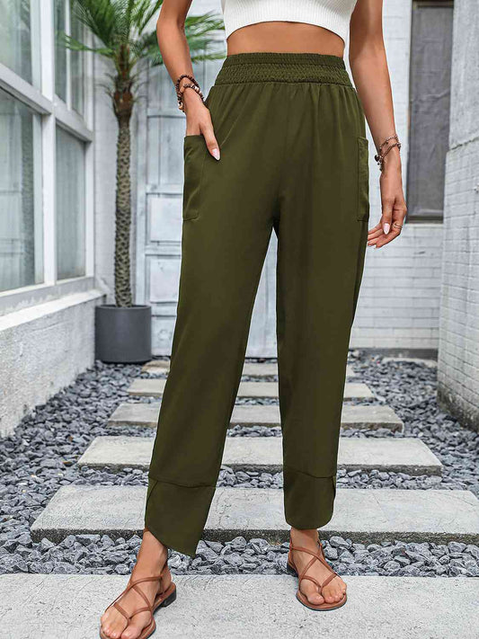 Smocked Waist Pants with Pockets