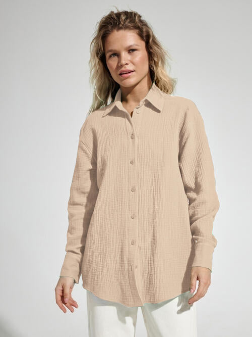 Textured Button Up Long Sleeve Shirt