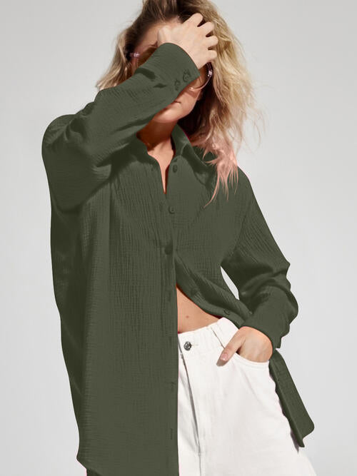 Textured Button Up Long Sleeve Shirt